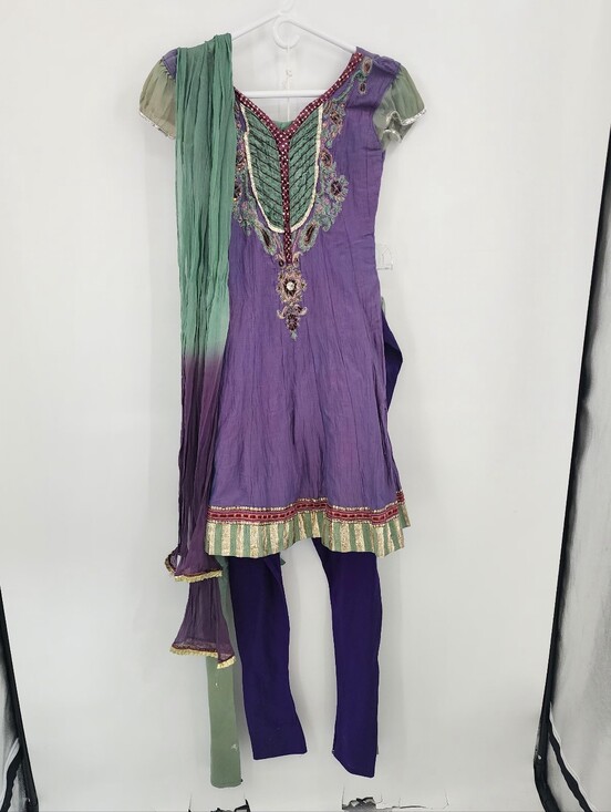 Handmade Other - Girls Purple & Green Embellished Anarkali Dress with Dupatta, Size 7 Girl